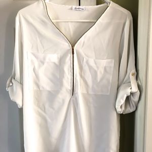 Calvin Klein blouse, beautiful drape, gold detail